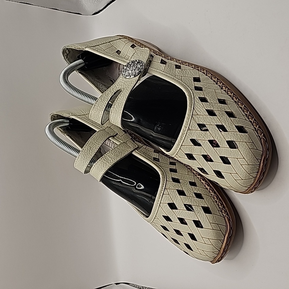 RIEKER Antistress Basketweave White Leather Comfort Mary Janes Sz 41